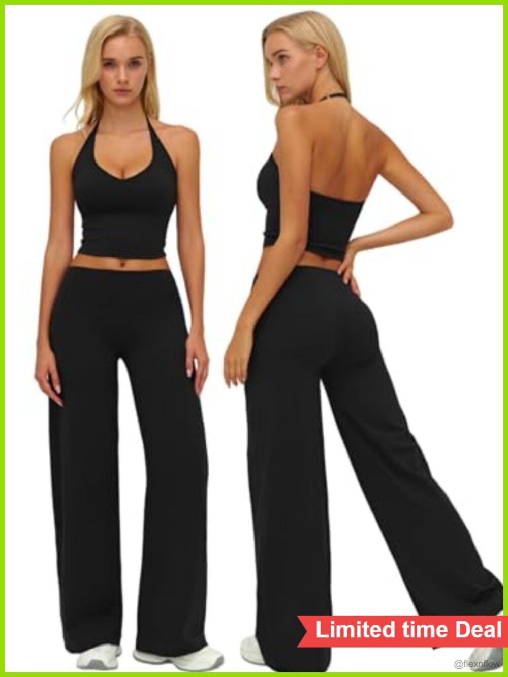 Women's 2-Piece Workout Sets Halter Tank Top Wide Leg Yoga Leggings